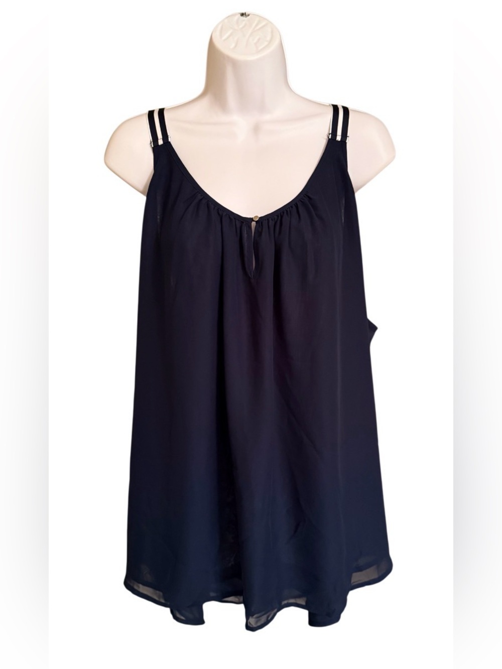 Lane Bryant 26 Navy Layered Chiffon Cami Blouse Adjustable Straps